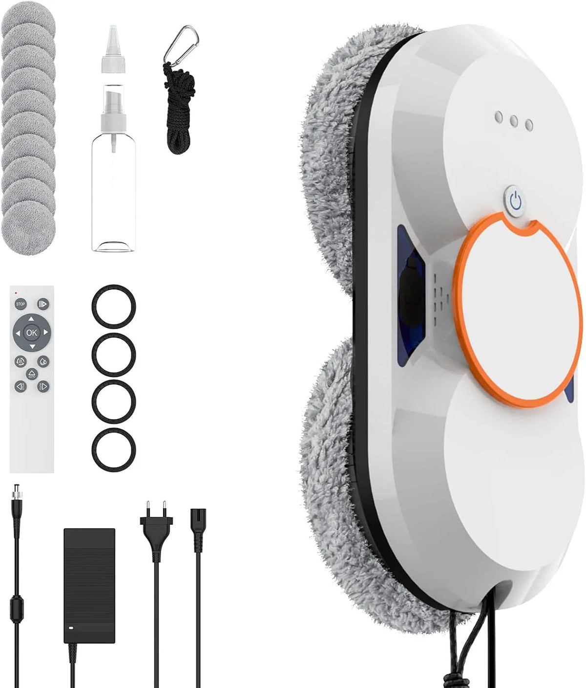 De Vitre Robot Laveur, Télécommande, Pour Surfaces Lisses, 3 Modes de Nettoyage, Protection Antichute＆8 Chiffons, Navigation Intelligente