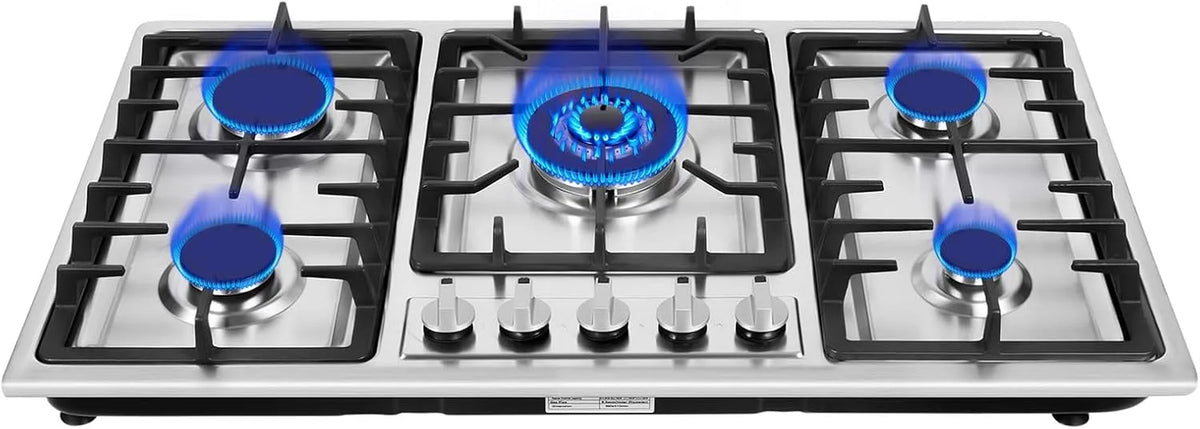 Plaque de cuisson, de cuisson à gaz à 5 flammes, encastrable, en acier inoxydable