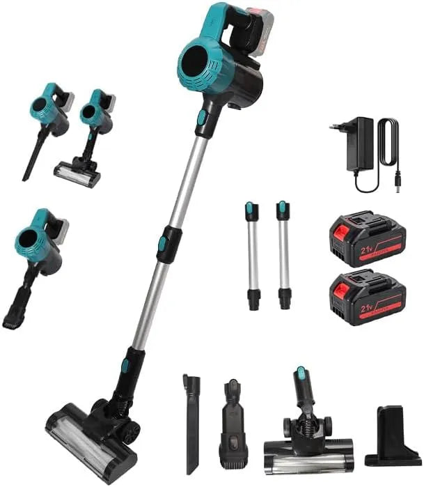 Aspirateur balai 30min, sans Fil avec 2 Batteries, Cordless Vacuum Cleaner avec LED Lampe, Autonomie, Sols Durs, Poils d'animaux et Voiture