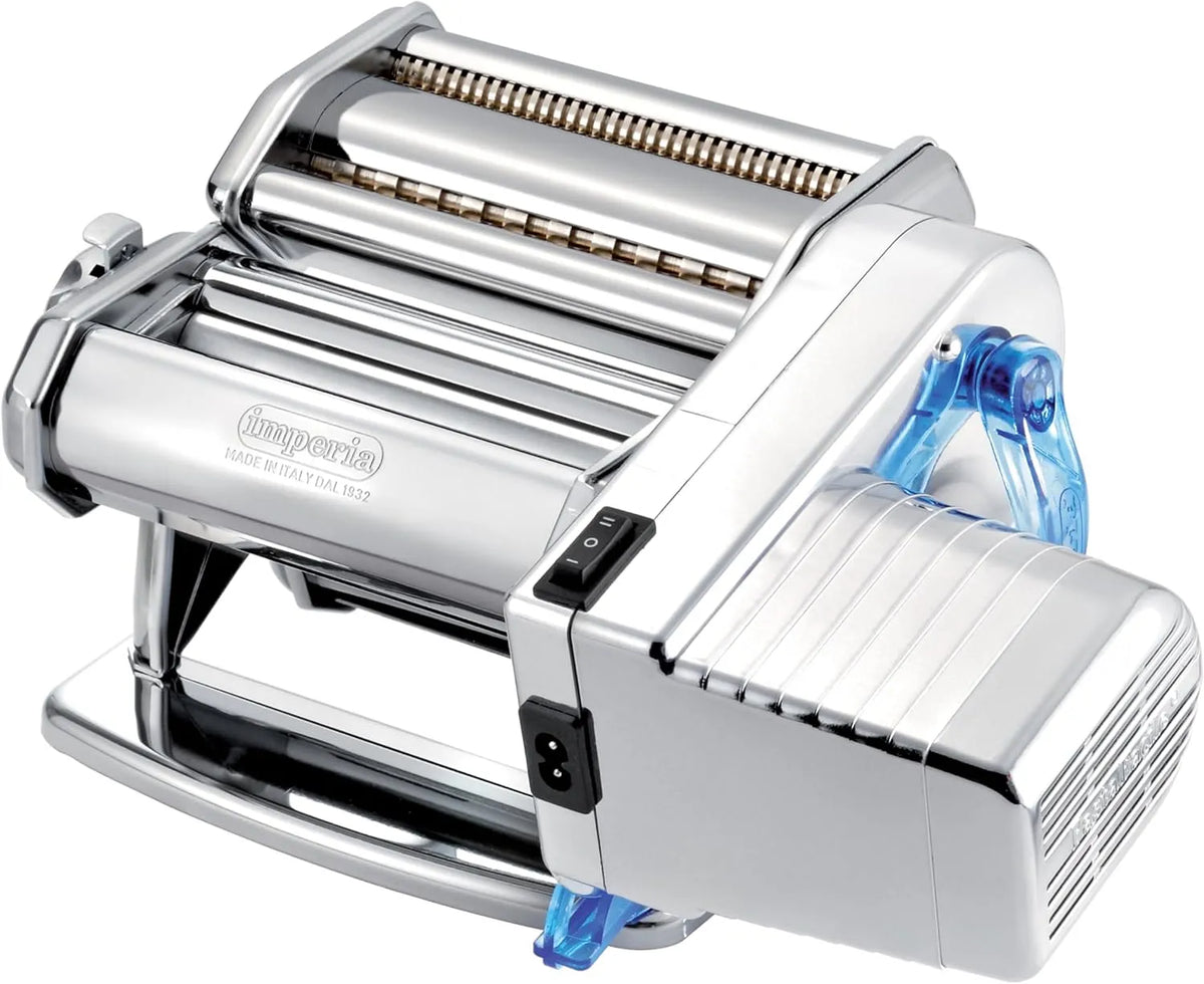 Machine à pâtes, avec, Tagliolini, finition argentée, moteur électrique. Laminatrice électrique Lasagnes, Fettuccine.