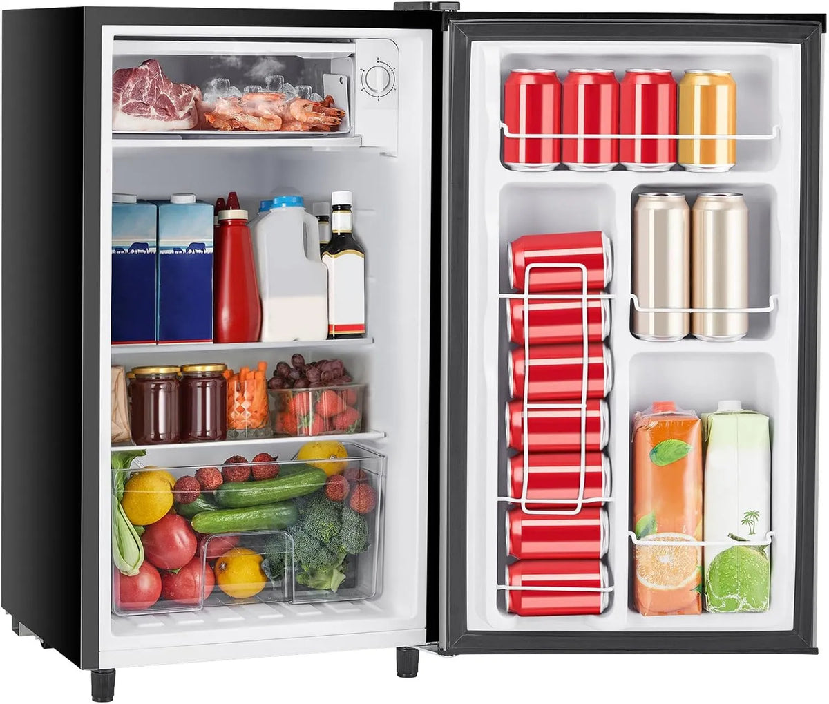 Réfrigérateur Sweetcrispy Mini, 3,2 mètres cubes, avec congélateur, petit, thermostat réglable à une porte, silencieux, compact pour chambre à coucher