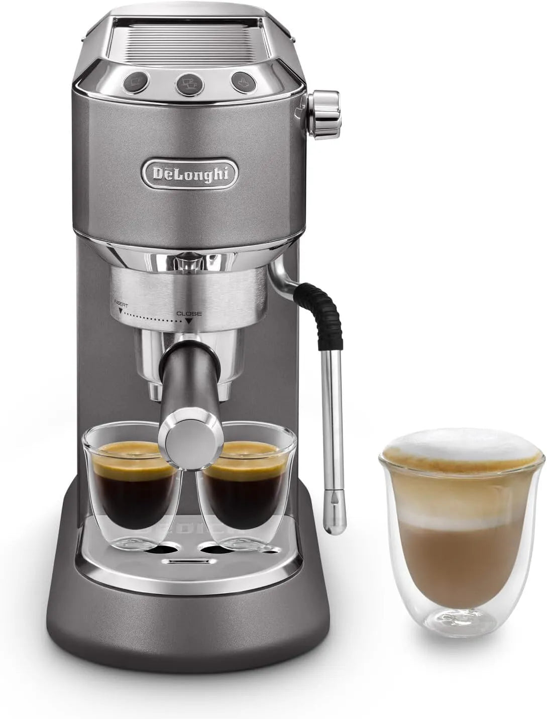 De'Longhi 15 cm de large EC 885, Dedica Arte.GY Machine à expresso avec buse MyLatterArt en mousse de lait, design compact