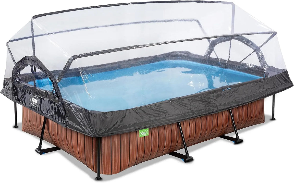 Pompe, EXIT TOYS Piscine en Bois avec Couvercle Multifonctionnel, dimensions 300x200x65cm, pour Une Eau de Piscine Propre et Chaude, Marron