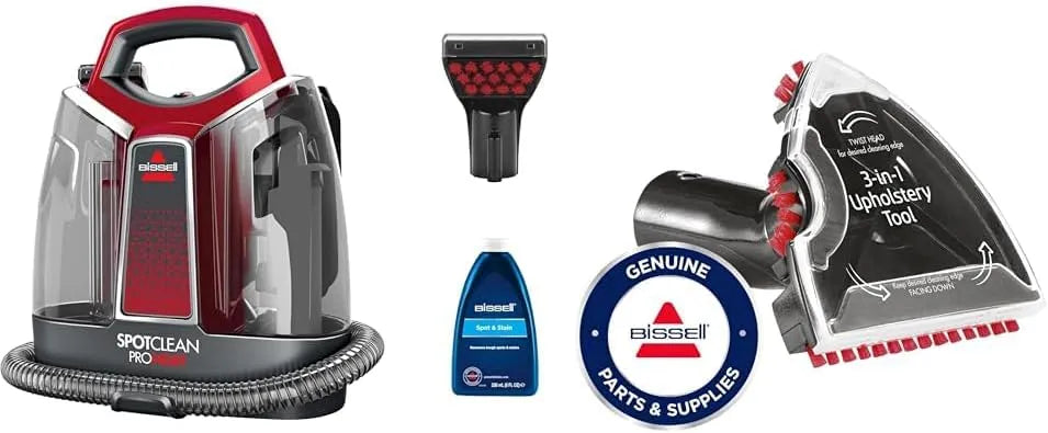 ProHeat Nettoyeur des Taches portatif 2369 BISSELL SpotClean, capacité 2.5 litres, Titane et Rouge + Outil 3-en-1 Escalier et Tissus d'Ameublement