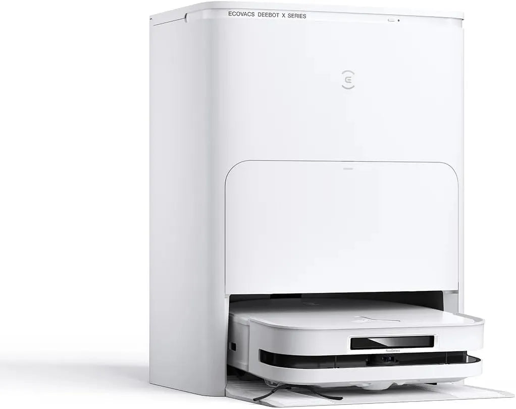Ecovacs aspirateur robot, DEEBOT X5 Omni, Lavage à l'eau Chaude à 70°C, 12800Pa, Levage des Patins de 15mm, ZeroTangle, finition blanche
