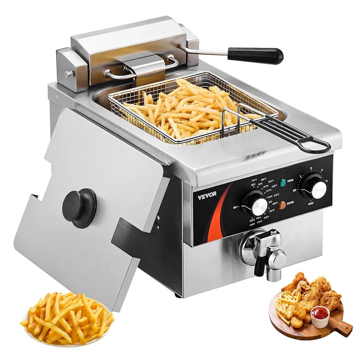 Vevor Friteuse commerciale 3000 W, capacité 5,9 L, en acier inox épaissi, pour cuisine, café, friteuses à bain d'huile électrique avec panier