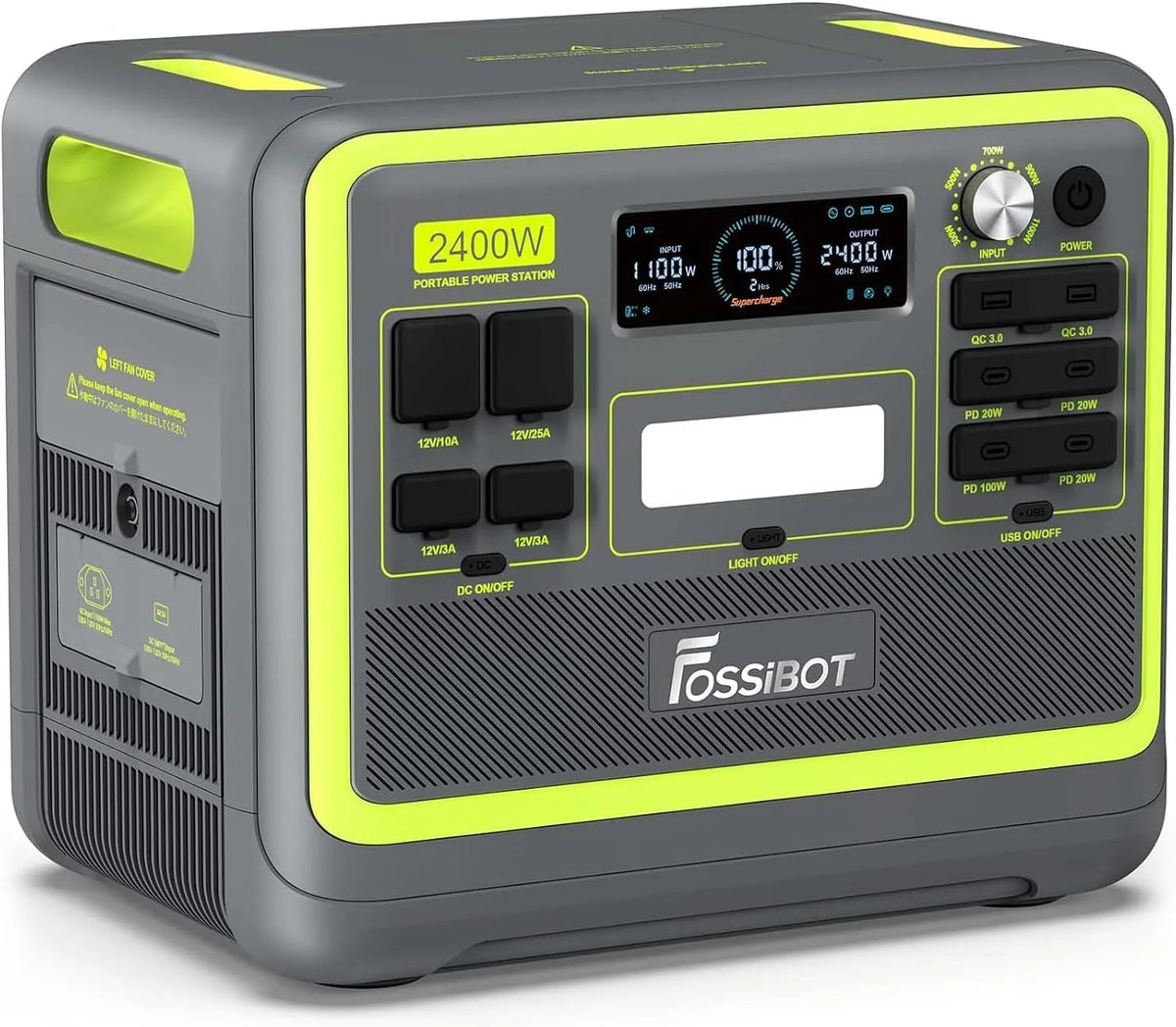 Station électrique portable F2400 LiFePO4, 2048Wh Batterie, 3 Sorties CA 2400W, puissance 4800W Pic, FOSSiBOT Generateur Electrique Portable, Bureau