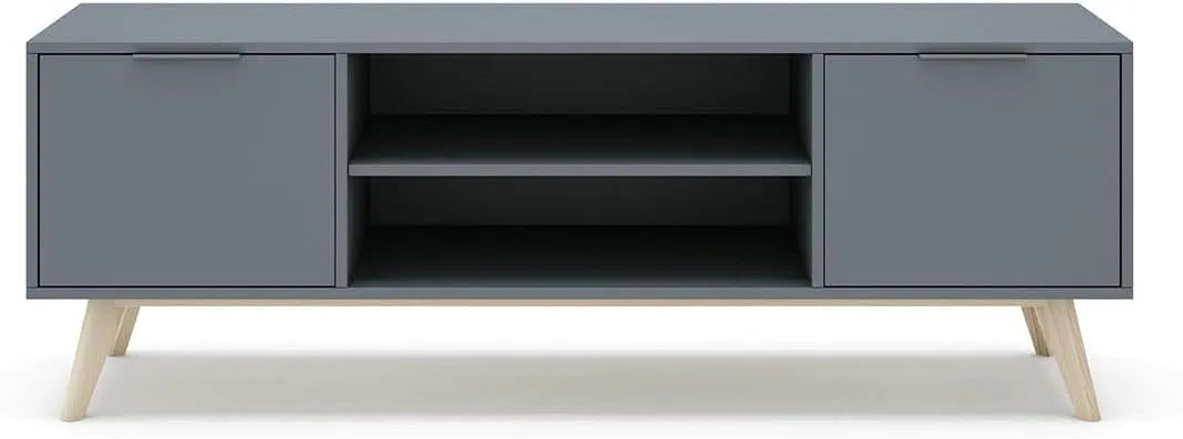 Meuble TV, Longueur 140 x Profondeur 40 x Hauteur 53 cm, Meuble de Salon Aspect Bois avec 2 Portes et 2 niches Coloris Vert Kaki