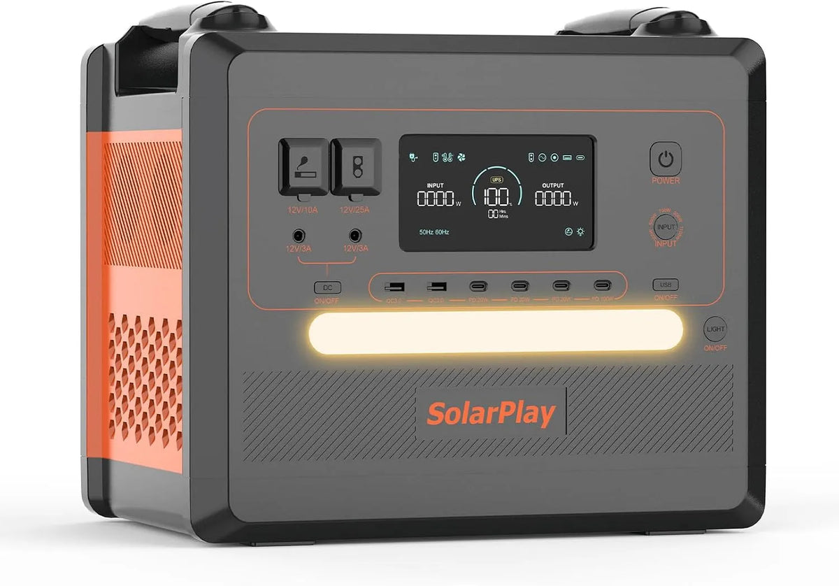 Générateur électrique 2304 LiFePO4 220-240V, SolarPlay Generateur Électrique Portable 2500W, 14 Ports, Wh Batterie Nomade