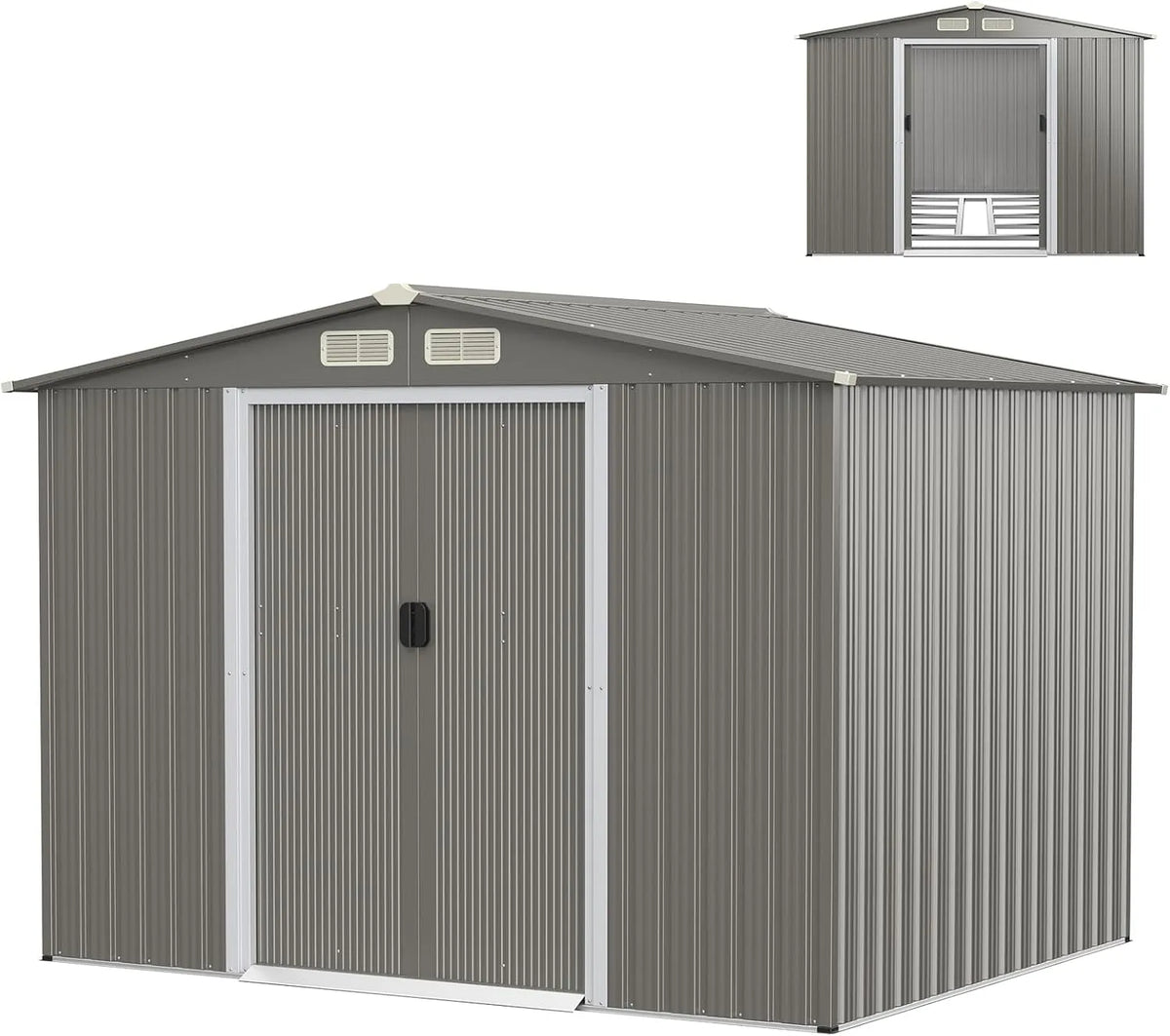 Abri de jardin Costway, 4.7㎡en Acier Galvanisé Anti-UV, dimensions 260 x 207 x 181 CM, 4 Trous d'Aération, 4 Gants Inclus, Rampe, finition grise