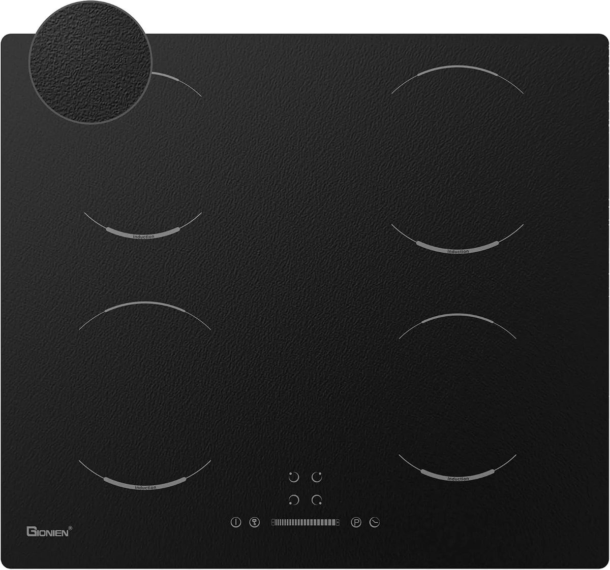 Plaque à induction GIONIEN, largeur 60 cm, puissance 6400 W, 4 brûleurs, 4 zones, électrique, sécurité enfant, verre céramique, minuterie