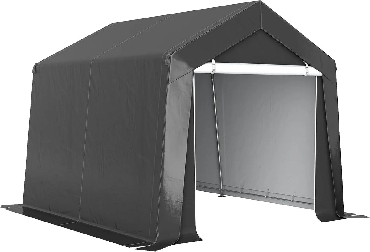 Abri de jardin Outsunny PE 200, dimensions 3 x 3 m, Cadre en Acier galvanisé et Grande Porte, bâche g, finition grise foncé, 200 g, Tente de Stockage