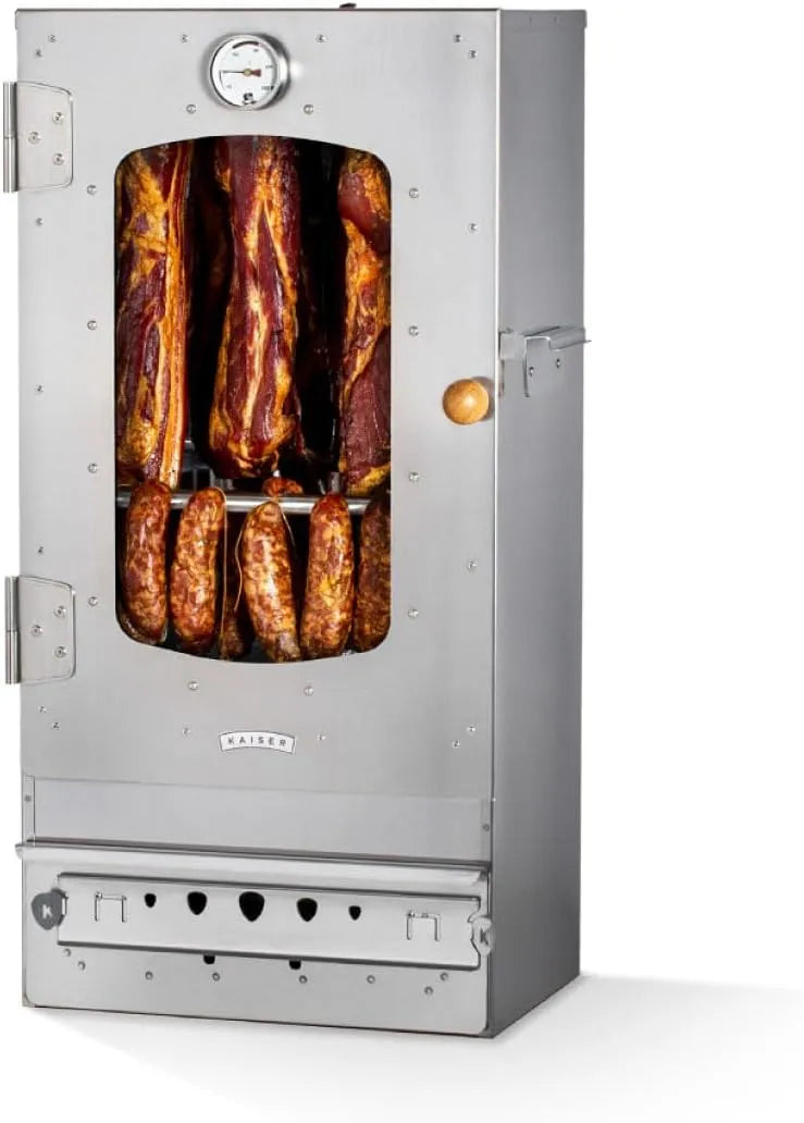 Fumoir, KAISER COMPANY '50' en acier inoxydable de haute qualité, portable de 80 cm, pour fumer jusqu'à 10 kg de viande, chauffage au bois
