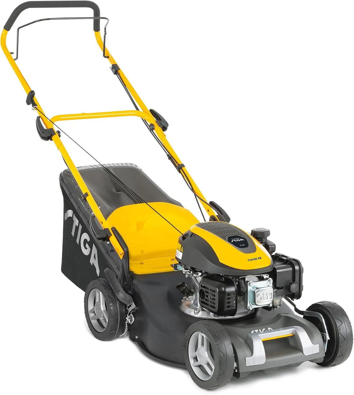 Stiga tondeuse à gazon, Plateau de Coupe en Acier 46 cm, Combi 48 à Essence, bac de ramassage 60 L, poussée avec Moteur 139 CC
