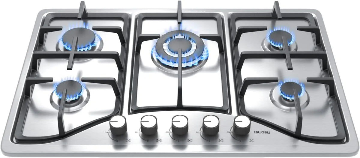 Plaque de cuisson IsEasy, Table Gazs 5 Foyer, Gaz 5 Feux Inox, Gazs Ville et Bouteille