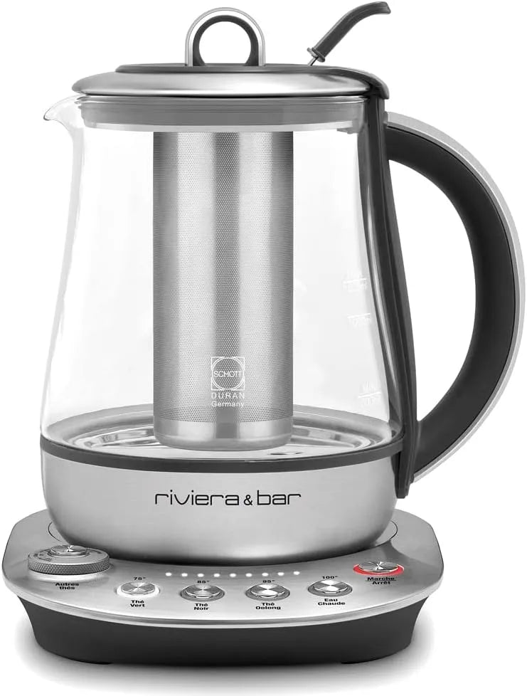 Darjeeling Zen riviera&bar Théière, 8 Programmes Préréglés, puissance 1300W, Sécurité Surchauffe, Verseuse Verre Trempé, Capacité 1,2L