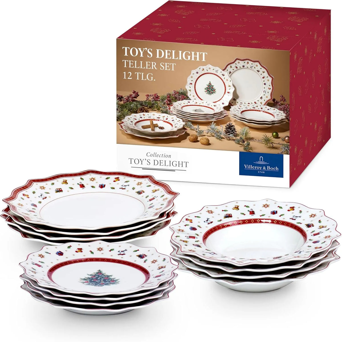 Boch Set des Assiettes Villeroy &, Assortiment de 12 pièces, Multicolore, finition blanche