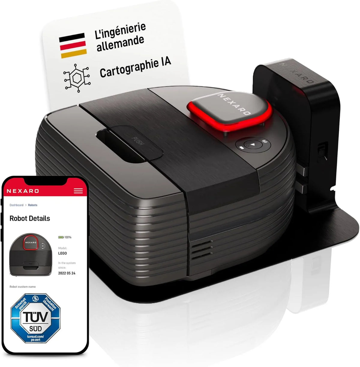 Aspirateur NR 1500 HUB 36 Robot, pour 400m² & 250 Min d'autonomie, Petit Vacuum Cleaner avec Licence Mois, certifié TÜV & Filtre HEPA