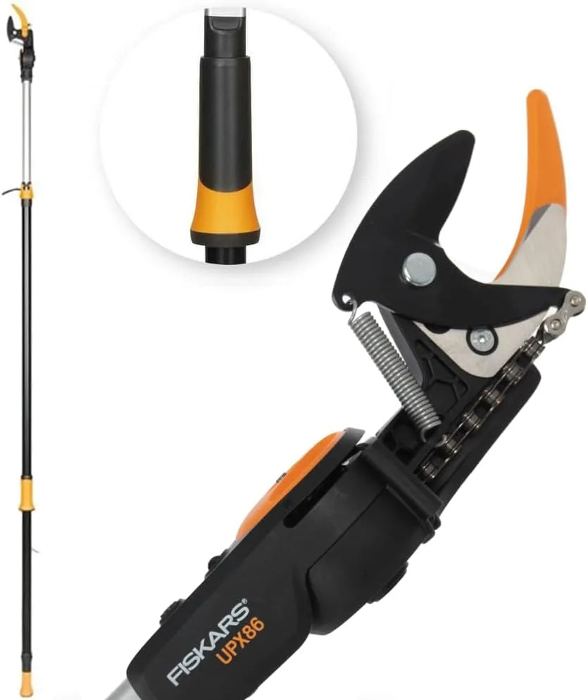 Modèle Multifonctions Télescopique UPX86 1023624 Fiskars Coupe-Branches, longueur 2,4, 4 m, pour Bois vert et Rameaux, Lame en acier, orange