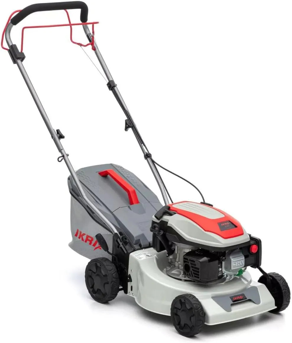 Tondeuse à gazon Ikra, Moteur 4T Tonte & Ramassage Bac à Herbe 40L Jardin 1000 m², Thermique 145cc Largeur de Coupe 41.8 cm Tondeuse à Essence