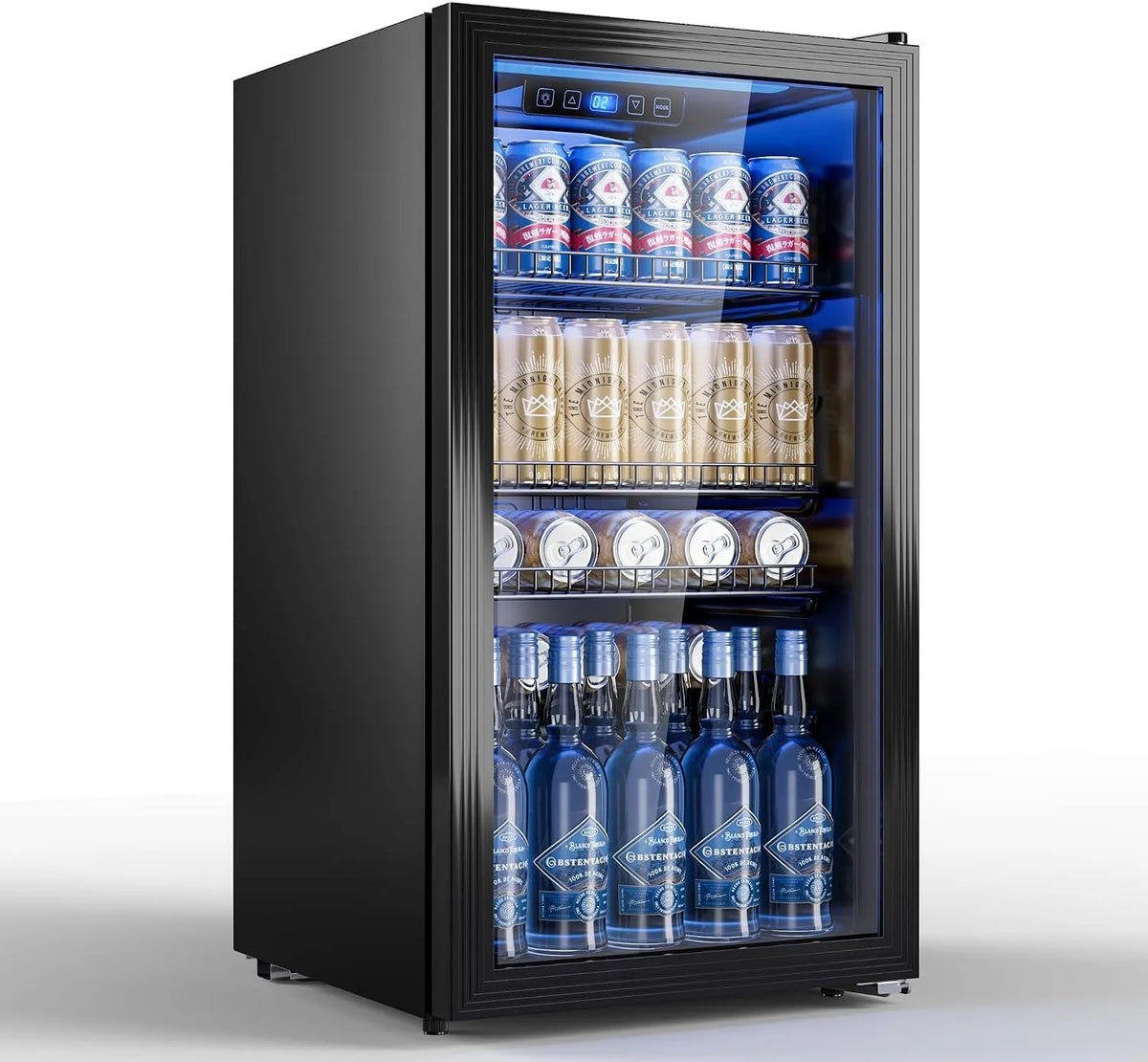 Réfrigérateur TRIUMPHKEY, Mini Frigo pour 128 Canettes, à Boissons 90 L avec Porte Vitrée, Bar, Étagères Réglables pour Bière, Vin et Soda