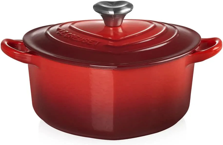 Cocotte 21401200602455 LE CREUSET, largeur 20 cm, Cœur en Fonte avec Bouton en Forme de cœur, Cerise