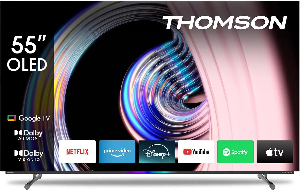 Modèle Pouces, OLED 4K UHD Smart Google TV THOMSON 55 HDR10 55OG8S24, largeur 139 cm, 2025, Wi-FI, Dolby Atmos, Satellite, HDMI, A+ Panneau, Câble