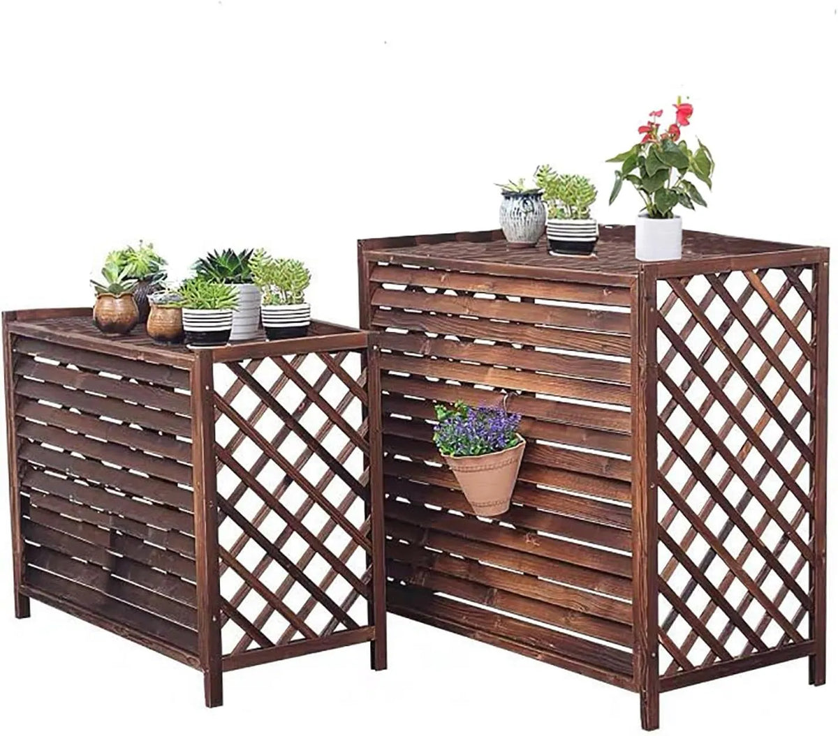 Climatiseur Cache, élégant su, Dimensions: 110 x 50 x 85 cm, en Bois Marron avec Support pour Fleurs, écran de confidentialité anticorrosion