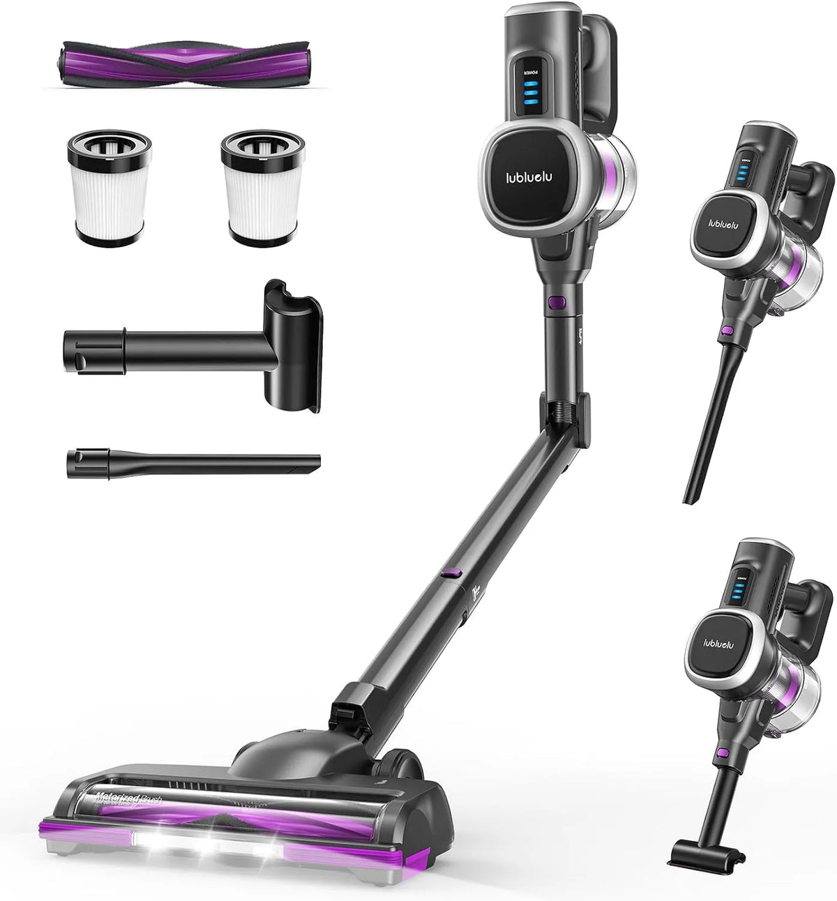 Aspirateur sans fil Lubluelu, Léger et Silencieux, Puissante Aspiration pour Poils d'Animaux, Sols Durs et Voiture, Tapis, finition noire Flexible