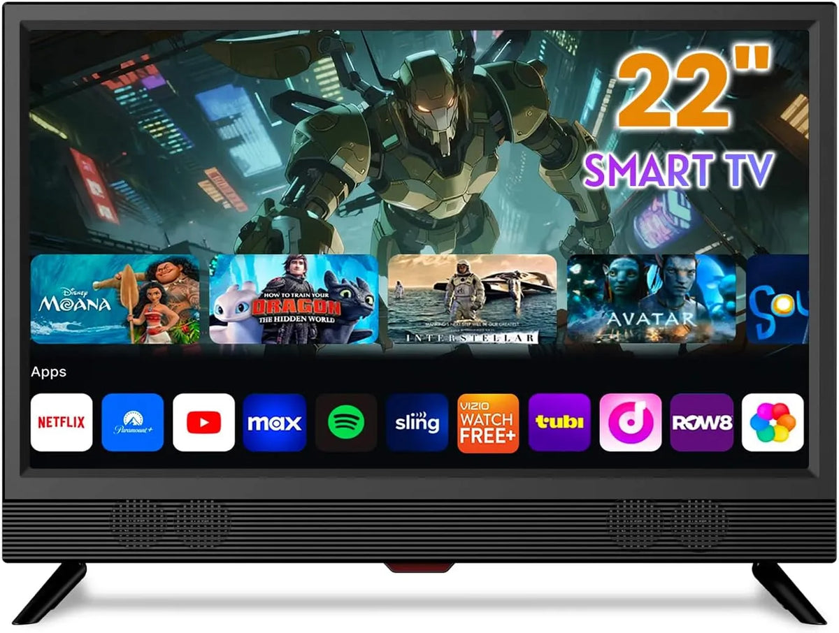 Smart TV, 22 Pouces, Petit téléviseur avec entrée HDMI, Camping –Télécommande Incluse, Tuner numérique intégré, Prise en Charge USB, Montage Mural
