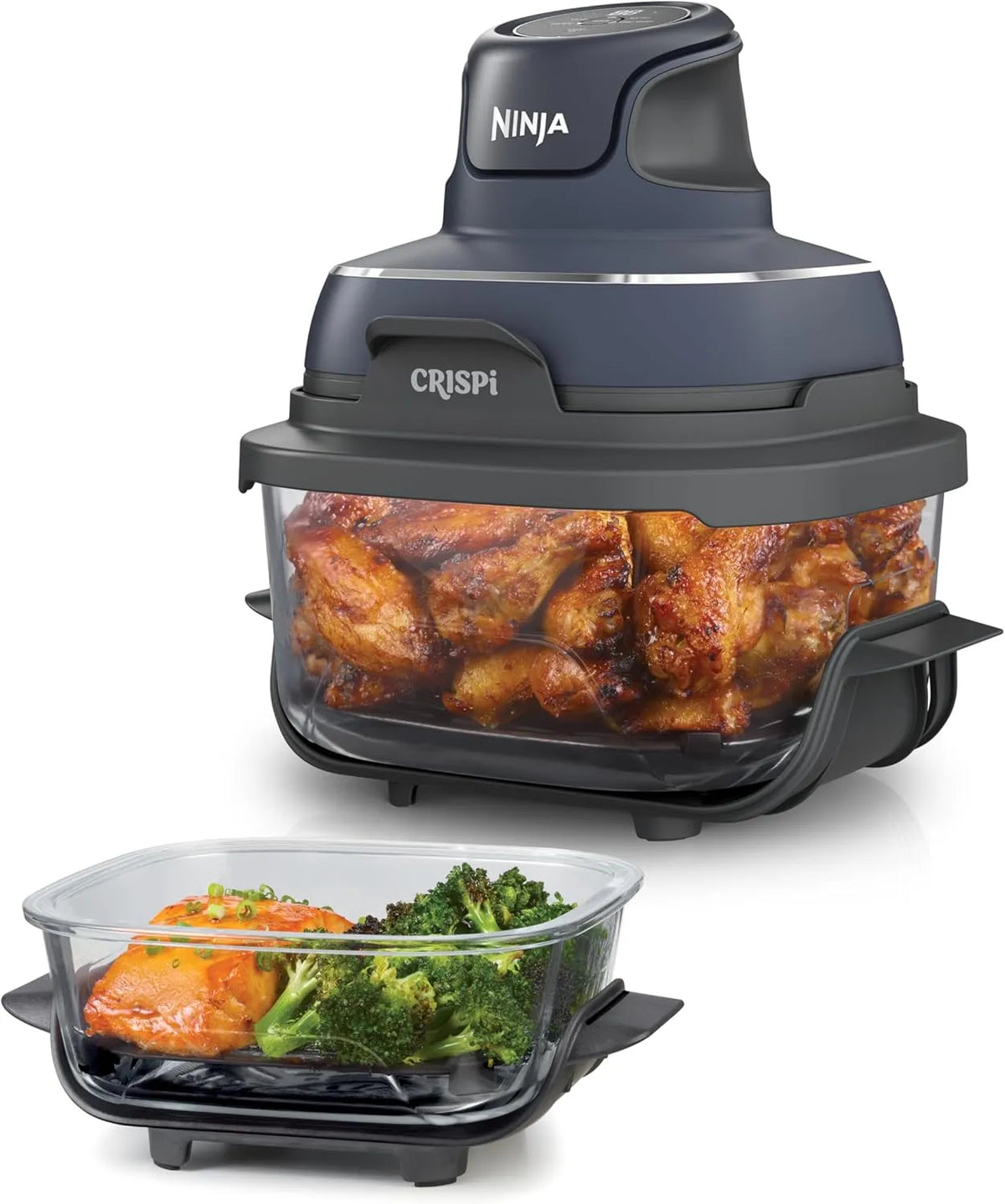 Ninja modèle FN101EUGY, capacité 3,8L, 2 récipients avec couvercles, Rôtir, Recroustiller, finition grise, 1 700 W, 4-en-1: Frire sans huile
