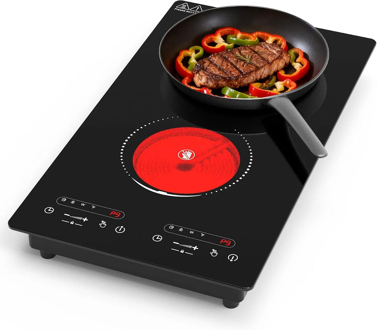 Plaque de cuisson VBGK, Sécurité Enfant, tension 220V 3000W de Cuisson Electrique 2 feux, Vitrocéramique, Commande Tactile LED, Minuterie
