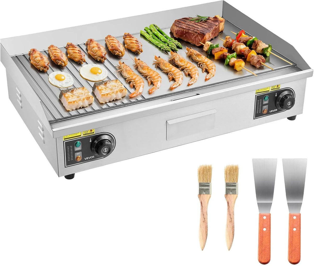 Vevor plaque de cuisson, Température Réglable 50-300 °C, Plancha Électrique 72,5x40 cm, à Snacker 4400 W, de Cuisson de Comptoir en Inox