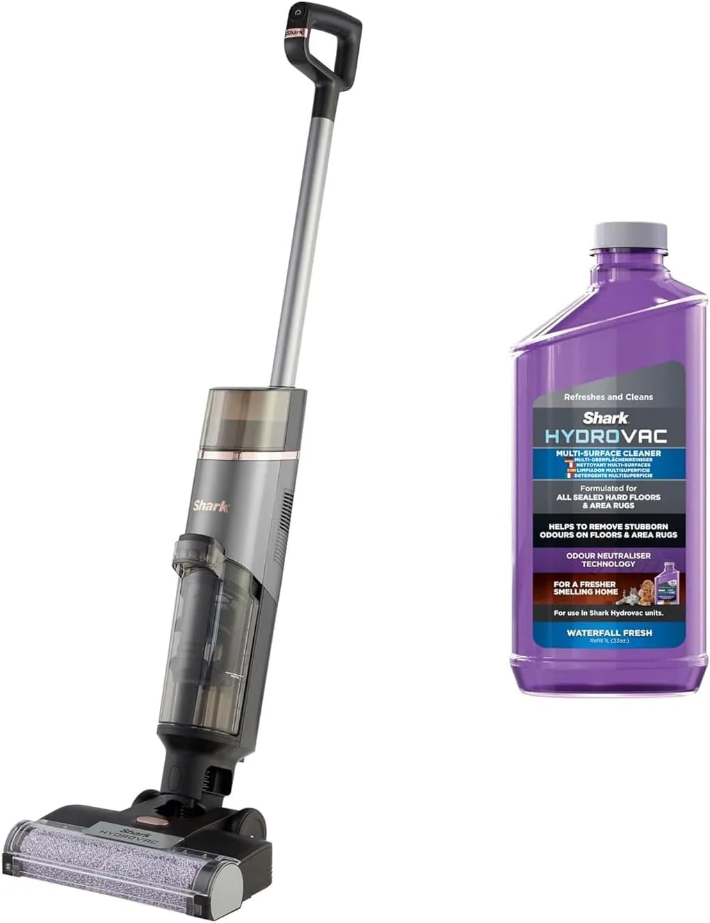 Shark modèle WD210EUCP, autonettoyant, HydroVac Nettoyeur sans fil sols durs, nettoie saletés humides et sèches, aspire, finition grise
