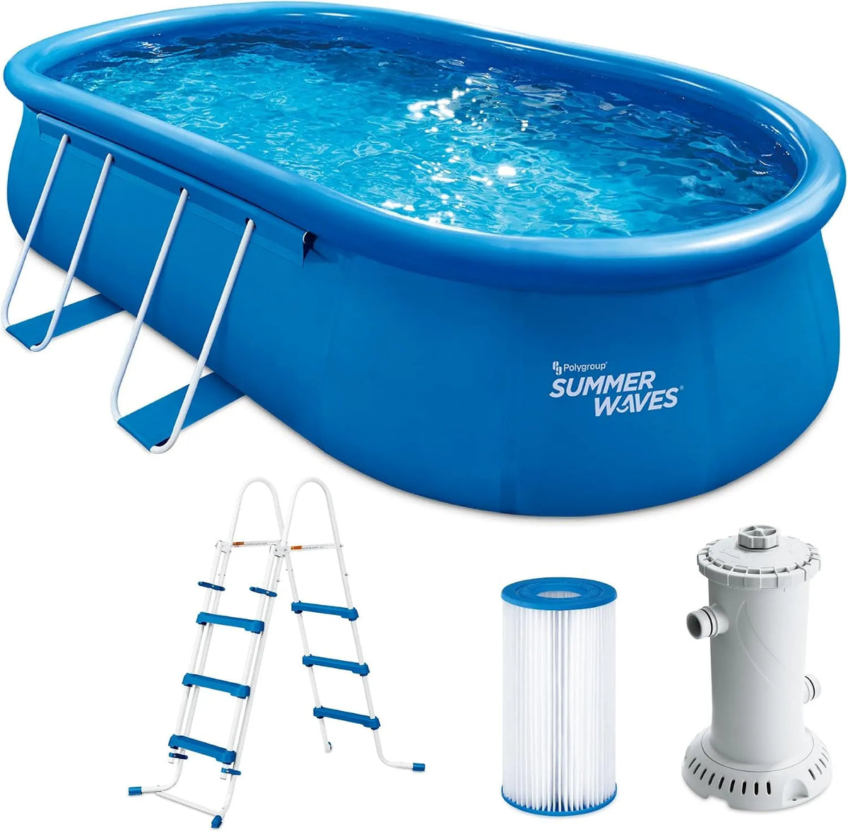 Summer Waves, Quick Pool Kit complet piscine gonflable ovale Bleu 549 x 345 x 107 cm