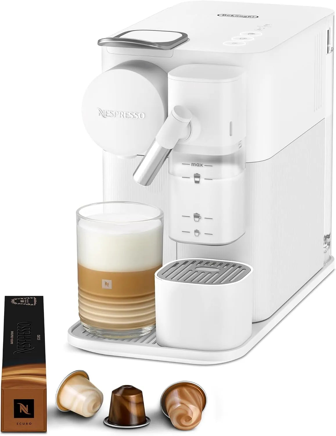 Nespresso De'Longhi machine à café EN510.W, Lattissima One Evo, Mousseur à Lait Automatique, Cappuccino et Latte, puissance 1450W, à Capsules
