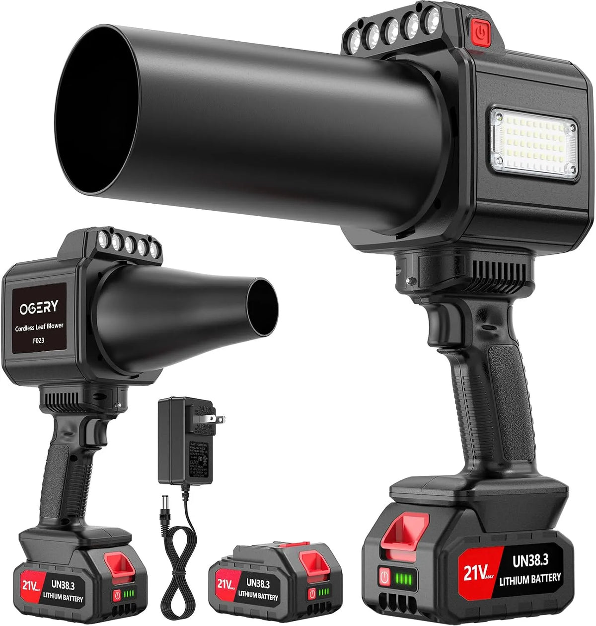 Souffleur de feuilles 3000 OGERY, 3000 mAh, turbo à pression de soufflage de 900 g avec 2 batteries de mAh et moteur de 480 W