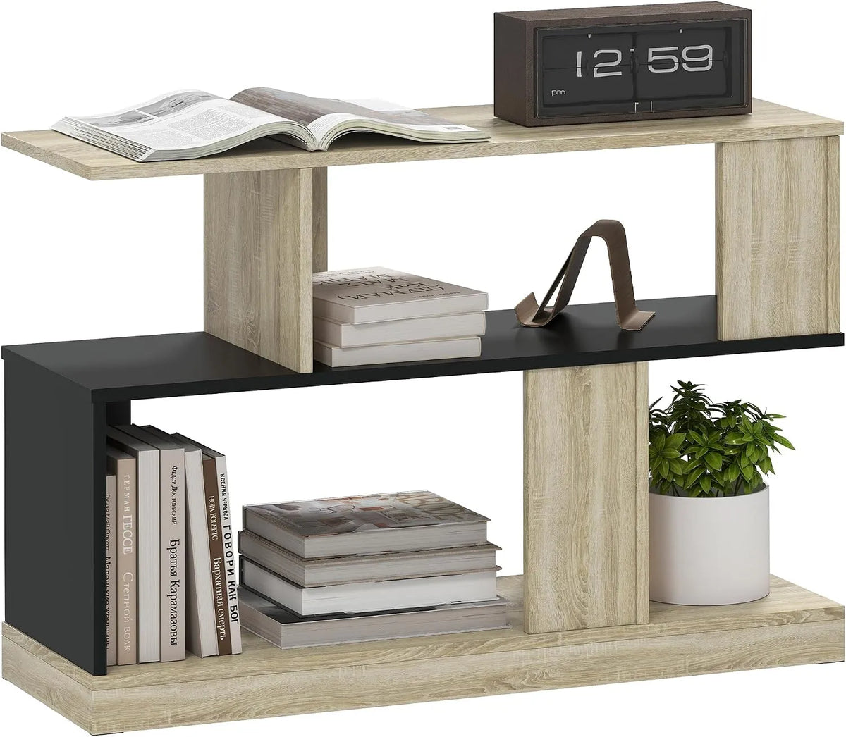 Table Homcom, dimensions 90 x 30 x 61 cm, Bout de canapé à 3 Niveaux avec étagères de Rangement, d'appoint en Forme de S, Basse pour Salon, Chambre