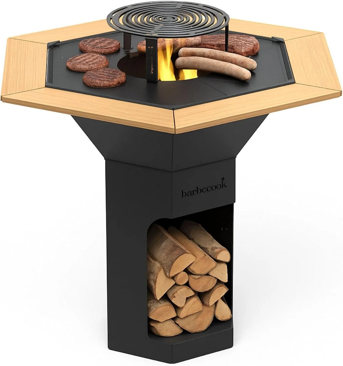 Barbecue Barbecook, à Bois Exterieur avec plancha, dimensions 128x120x120cm, brasero Nestor Original, finition noire