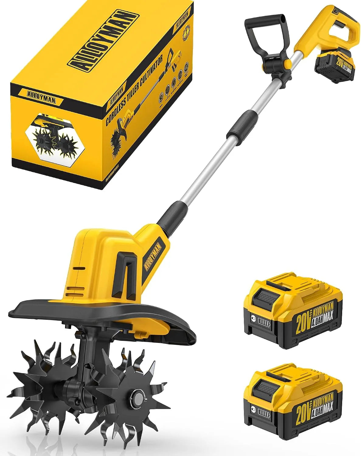 Motoculteur Alloyman, électrique sans fil 20 V, 22,9 cm de largeur et 16,6 cm de profondeur pour pelouse, 360 tr/min, jardinage, culture du sol