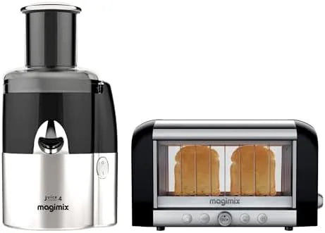 Extracteur de jus Magimix, Pack Petit-Déjeuner Juice Expert 4 avec toaster vision, et Grille-Pain, Idée Cadeau Cuisine, finition noire