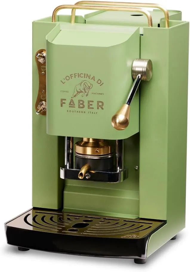 Faber machine à café ESE 44, Modèle Pro Deluxe, Finition plaquée laiton, Valve électrique standard, 44 mm, à dosettes mm, vert fluo