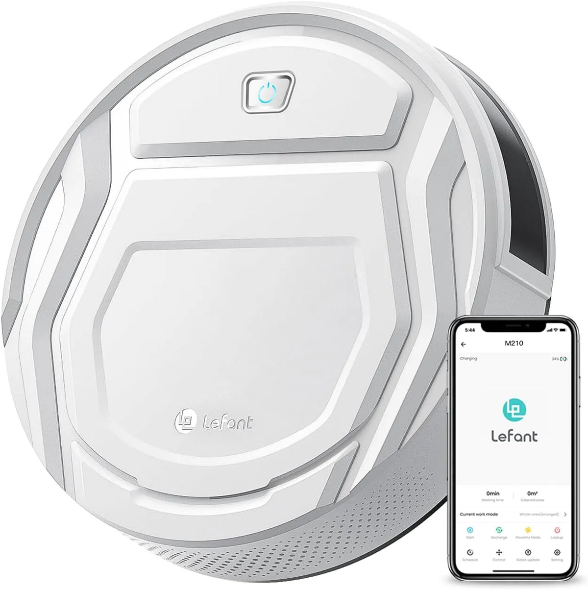 Aspirateur robot M210 Lefant, 3 Modes d'aspirations, Alexa, Programmable, finition blanche, Robot Aspirateur Autonomie Mince Silencieux, App