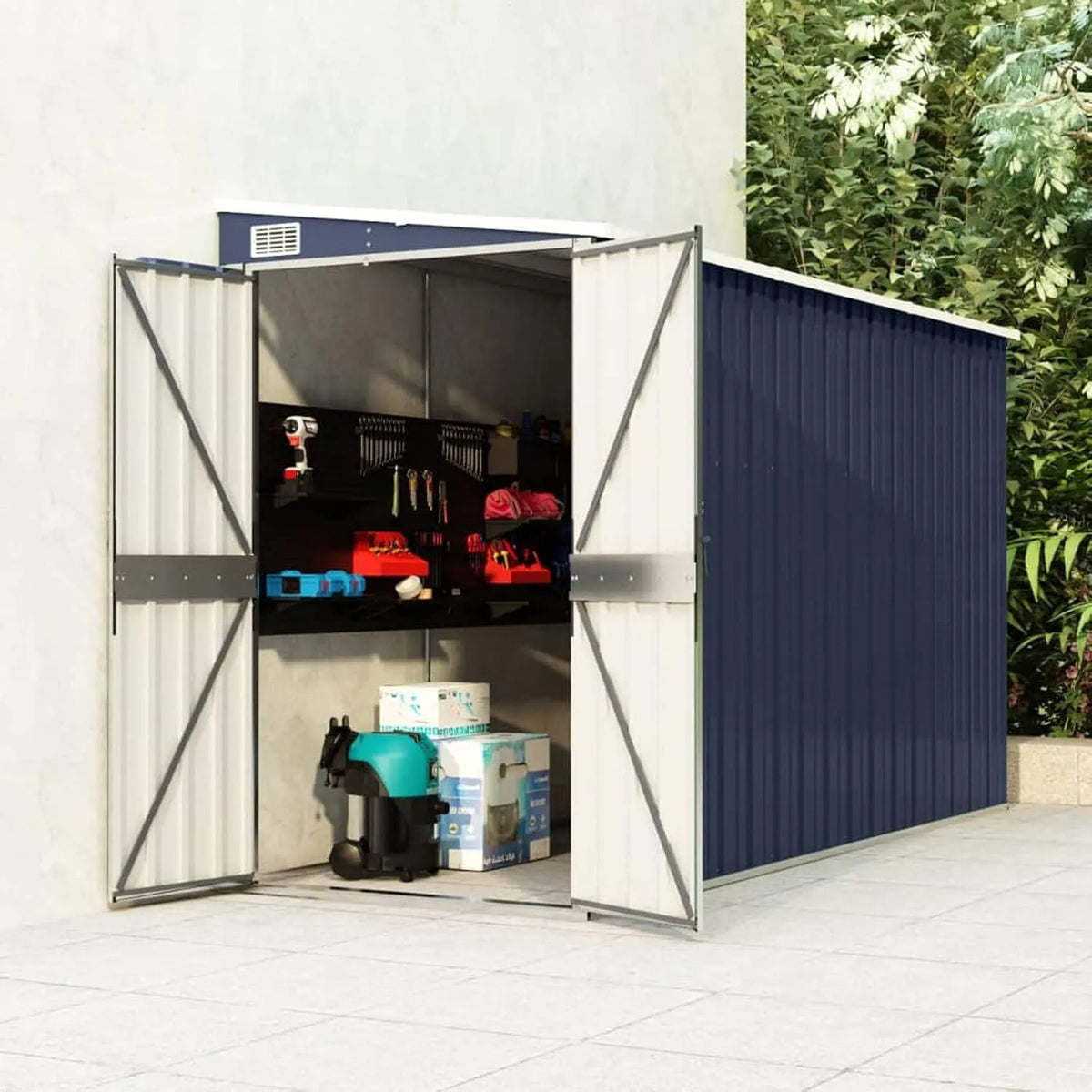 Abri de jardin, Mural Anthracite 118x288x178 cm Acier, Remise de Jardin avec Porte, Solution de Stockage Extérieur Cabane de Rangement à Outils