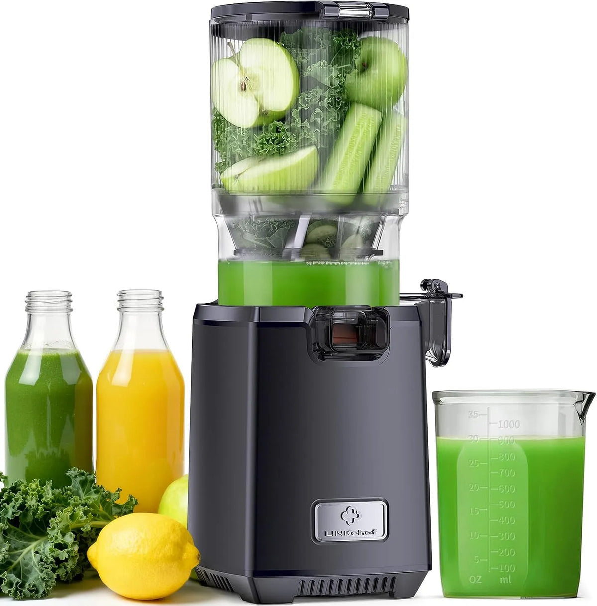 Extracteur de jus LINKChef, de Fruits et Légumes Entiers, Facile à Installer et à Nettoyer, finition noire, Sans BPA