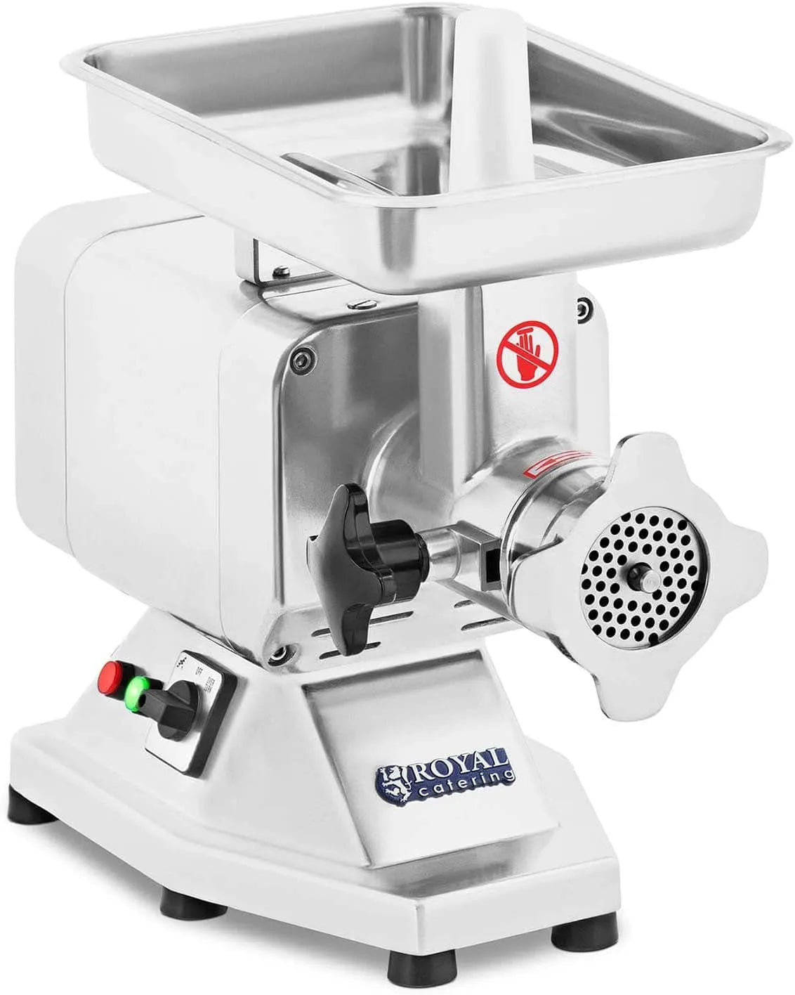 Modèle Hachoir à Viande Electrique RCFW-120PRO Royal Catering, dimensions 22 x 46 x 37,5 cm, puissance 850 W, rendement horaire 120 kg