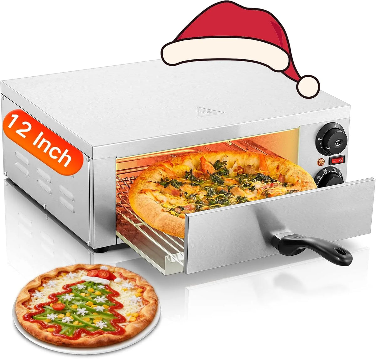 Four, Appareil à Pizza minuterie intégrée Alarme, à Pizza de Comptoir 12 Pouces avec Température Max. de 350°C, Fours à Pizza Électriques d'Intérieur