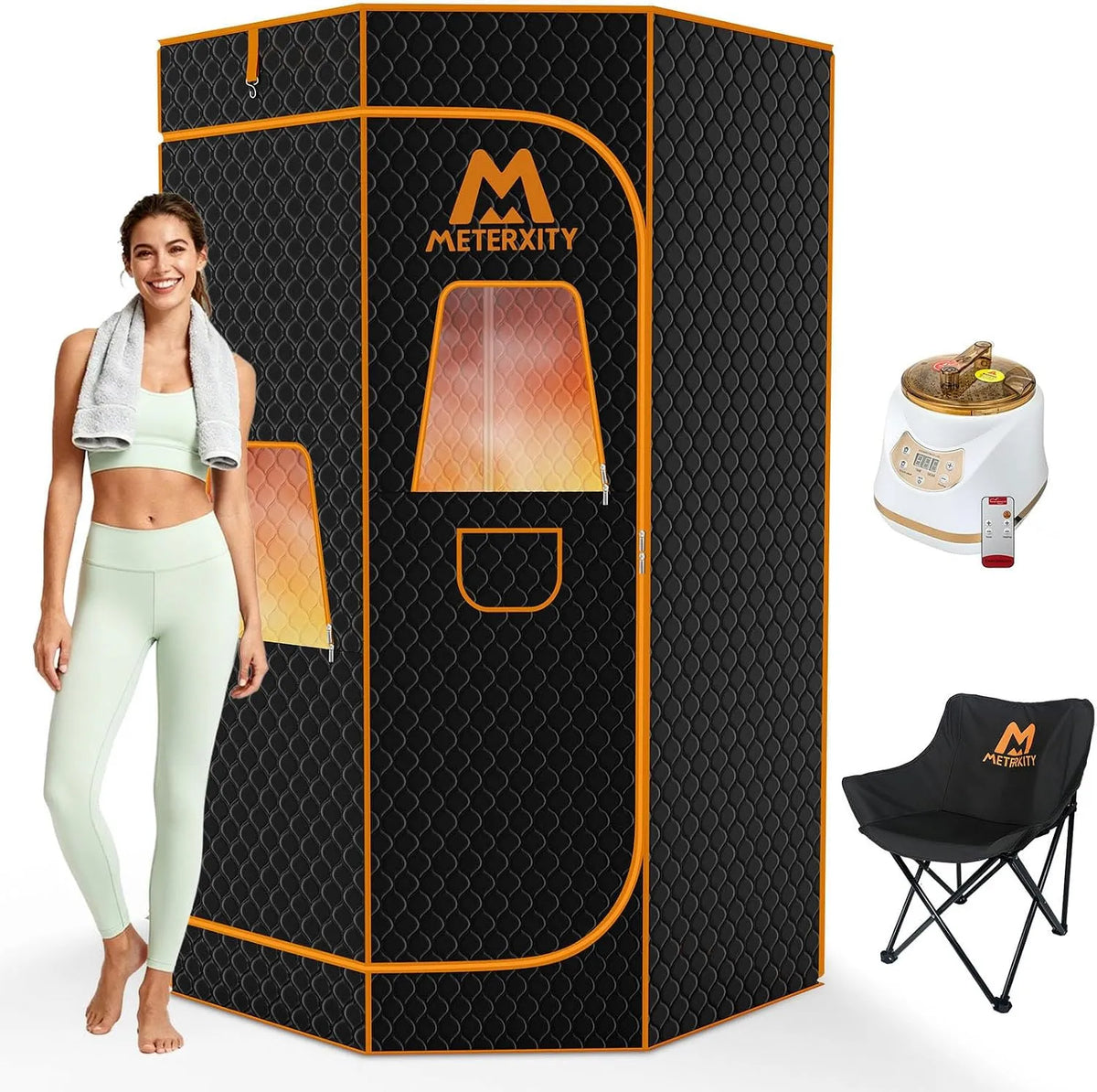 Cuiseur vapeur 600D, chaise pliante, 9 niveaux de chaleur, M METERXITY Boîte de sauna extra large au format au format portable pour la maison