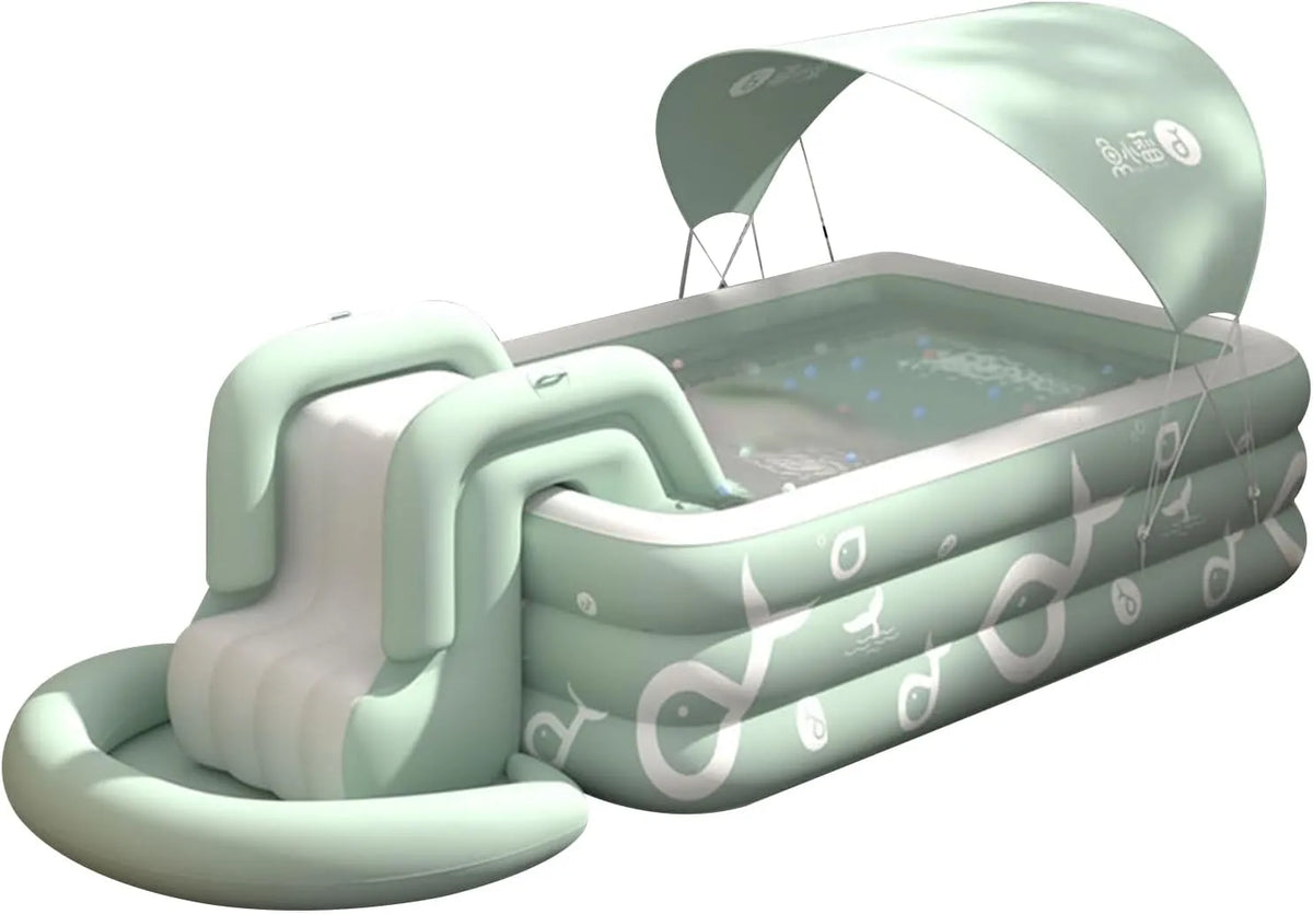 D'Été Ombragée Gonflable avec Toboggan Intégré Ergocar Piscine, Piscine Extérieure pour Enfants et Adultes
