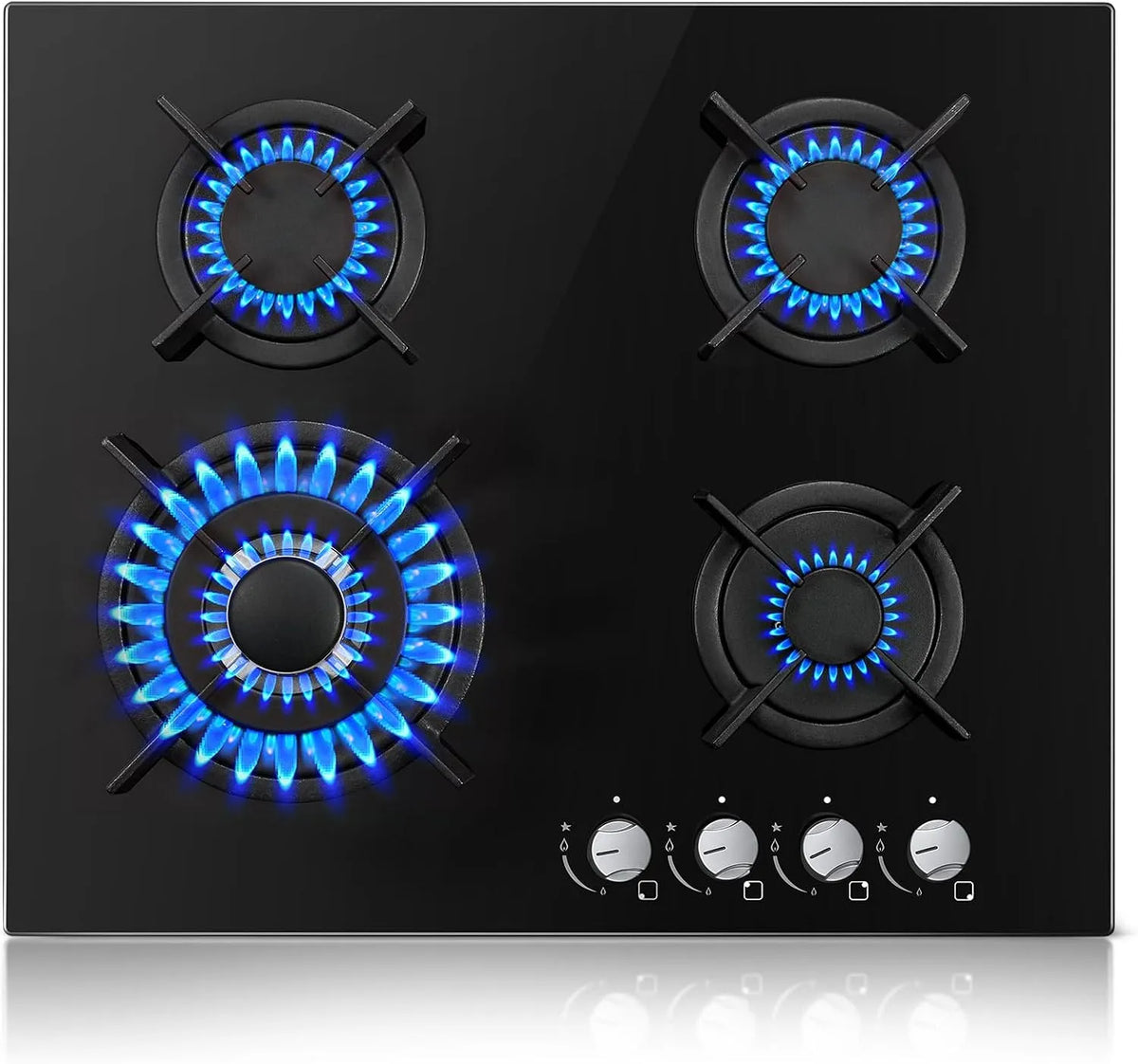 Plaque de cuisson TopStrong, de Cuisson Gaz 4 Feux, 220-240 V, puissance 8060W, Cuisinière Encastrable, Naturel, Propane, Verre finition noire